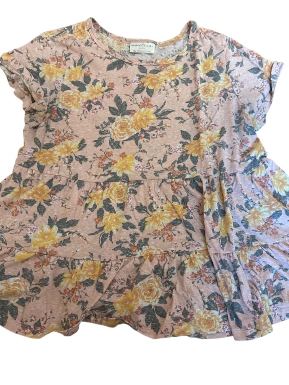 Bobbie Brooks Top Blouse XL Ladies Peplum Floral Cottage Core Romantic